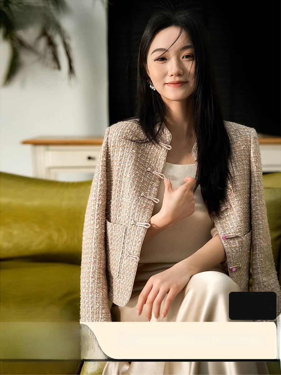 

Женское пальто Ele ort Coat Xhange в романтическом китайском стиле с пуговицами, из грубого твида, модное, для повседневной носки, свободного кроя, с множеством карманов