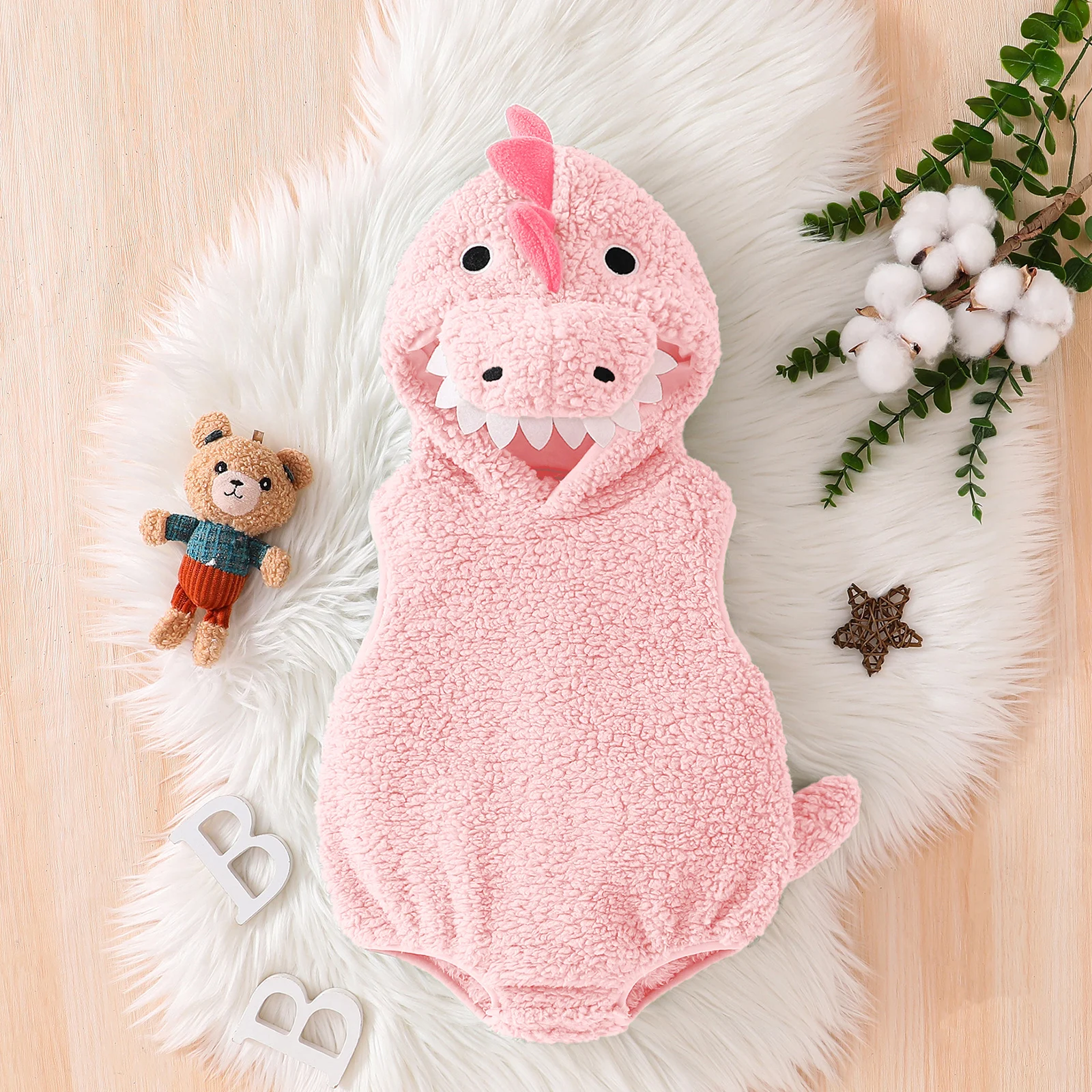 Cute Baby Boy Girl Dinosaur Costume Sleeveless Romper with Hat Newborn Infant Halloween Cosplay Clothes