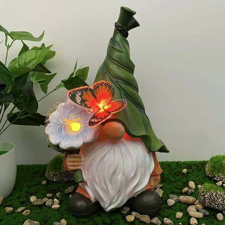 Hot Selling Personalized Dwarf Garden Solar Ornaments Outdoor Resin Statues Courtyard Dwarf Elf Solar Lights Etc