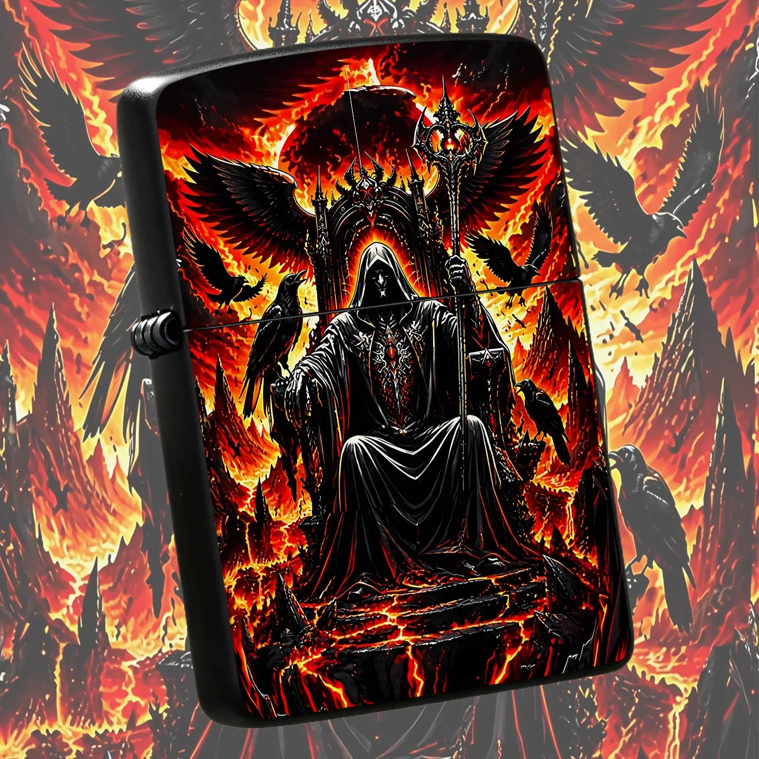 Dark Fantasy Hell King Themed Lighter, Fiery Raven Throne Stylish Decor Accessory, Portable Practical Tool For Outdoor Camping Home Gathering, Unique Creative Gift For Fantasy Art Lovers Daily Use Scenarios A Humorou And Interesting Lighter