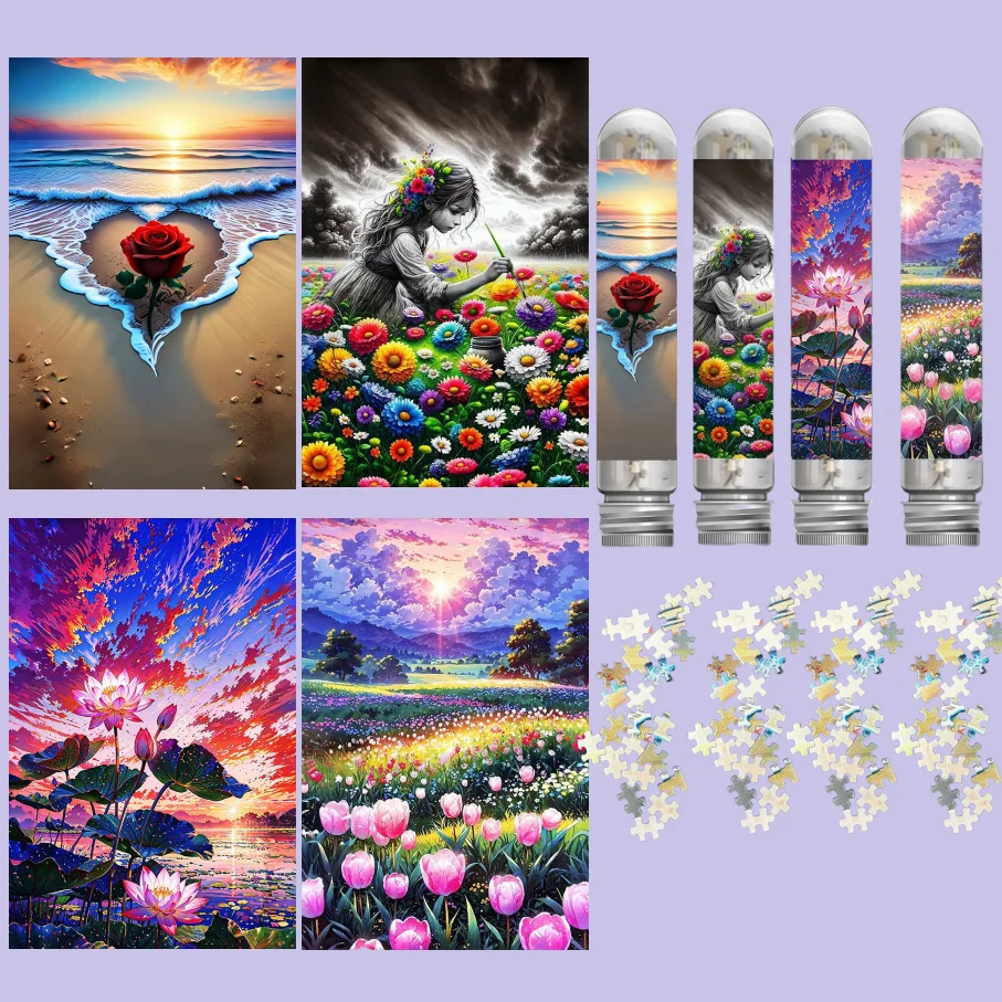 4 Packs Adult Mini Test Tube Puzzle Jigsaw Flowers Educational Game Halloween Thanksgiving Christmas New Year Anniversary Gifts
