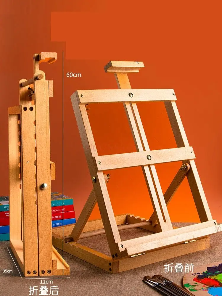 adjustable lifting wooden stand for beginners in painting，Desktop desktop easel stand, foldable sketch oil painting easel,
