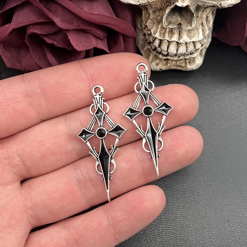 8pcs 48*22mm Alloy Enamel Gothic Satan Cross Witch Charms Pendant Designer Charms Fit Jewelry Making DIY Jewelry Findings