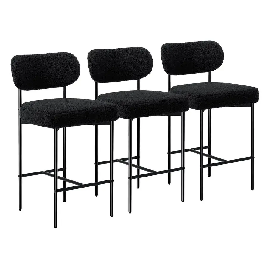 

26 Bar Stools Set of 3 Boucle Counter Height Barstools Set Upholstered Modern Bar Stools Chairs with Back Metal Legs for Kitchen