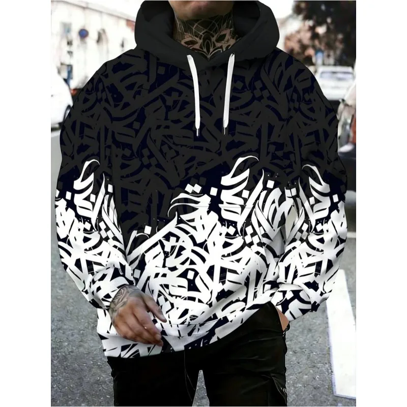 Men's Plus Size Fashion Sweatshirt Polyester Art Calligraphy Print High Contrast Black White Casual Daily Outdoor Pullover Multi