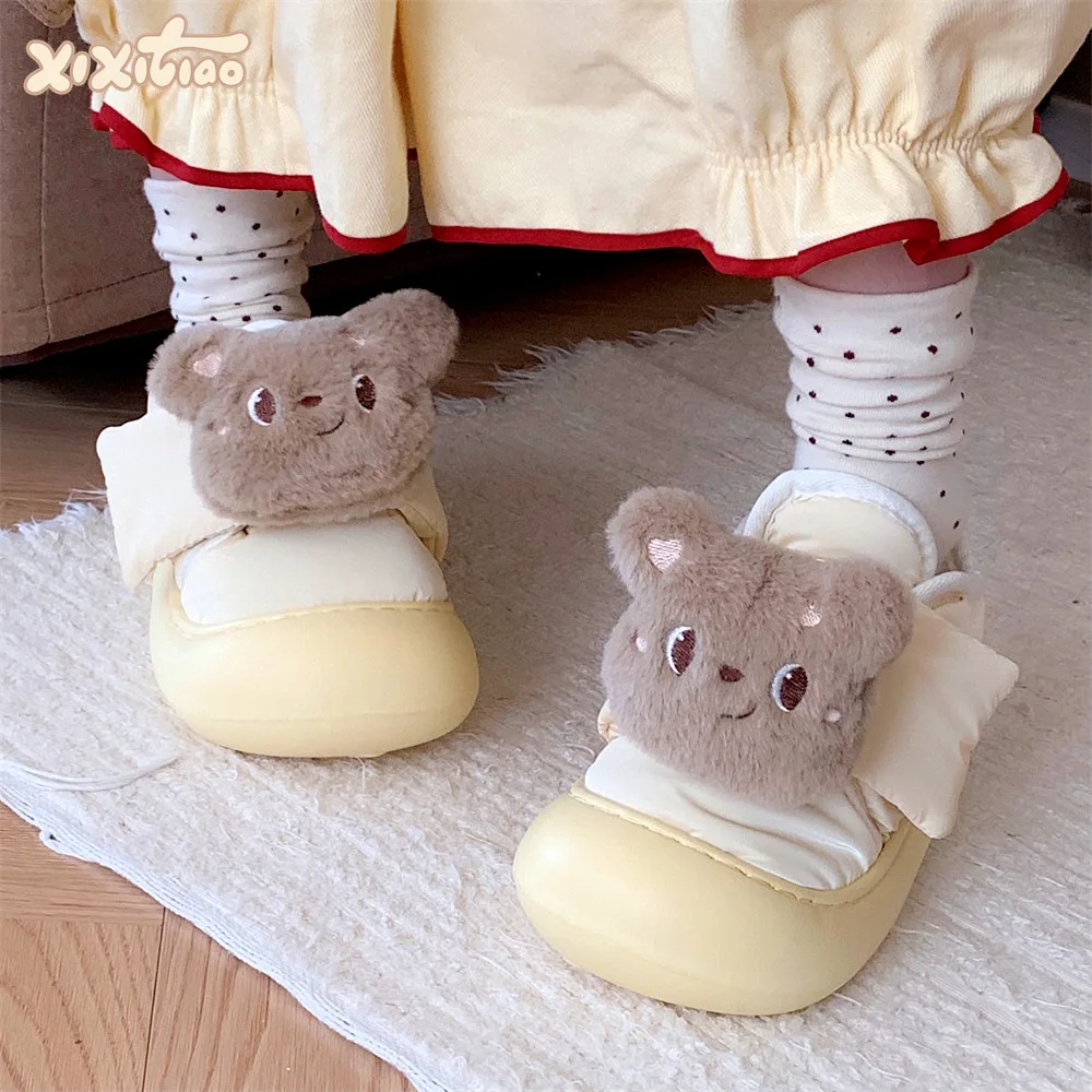 

Women Home Slippers Cute Round Toe Cotton Shoes Women's Plush Teddy Bear, Winter Indoor Household Shoes