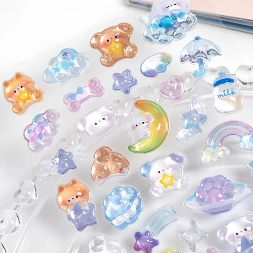 6Sheets/Pack 3D Cartoon Relief Sticker Diary Stationery Sticker Cat Bear Relief Hollow Stickers Puppy DIY Crystal Jelly Patch