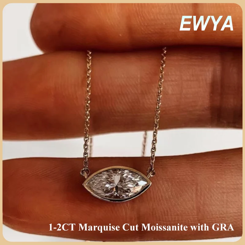 

EWYA Marquise Cut 1/2CT D Цвет Пасьянс Муассанит Бриллиантовый Кулон Ожерелье Женщина Мужчина 925 Серебро Восток Запад Шейная Цепочка GRA Подарок