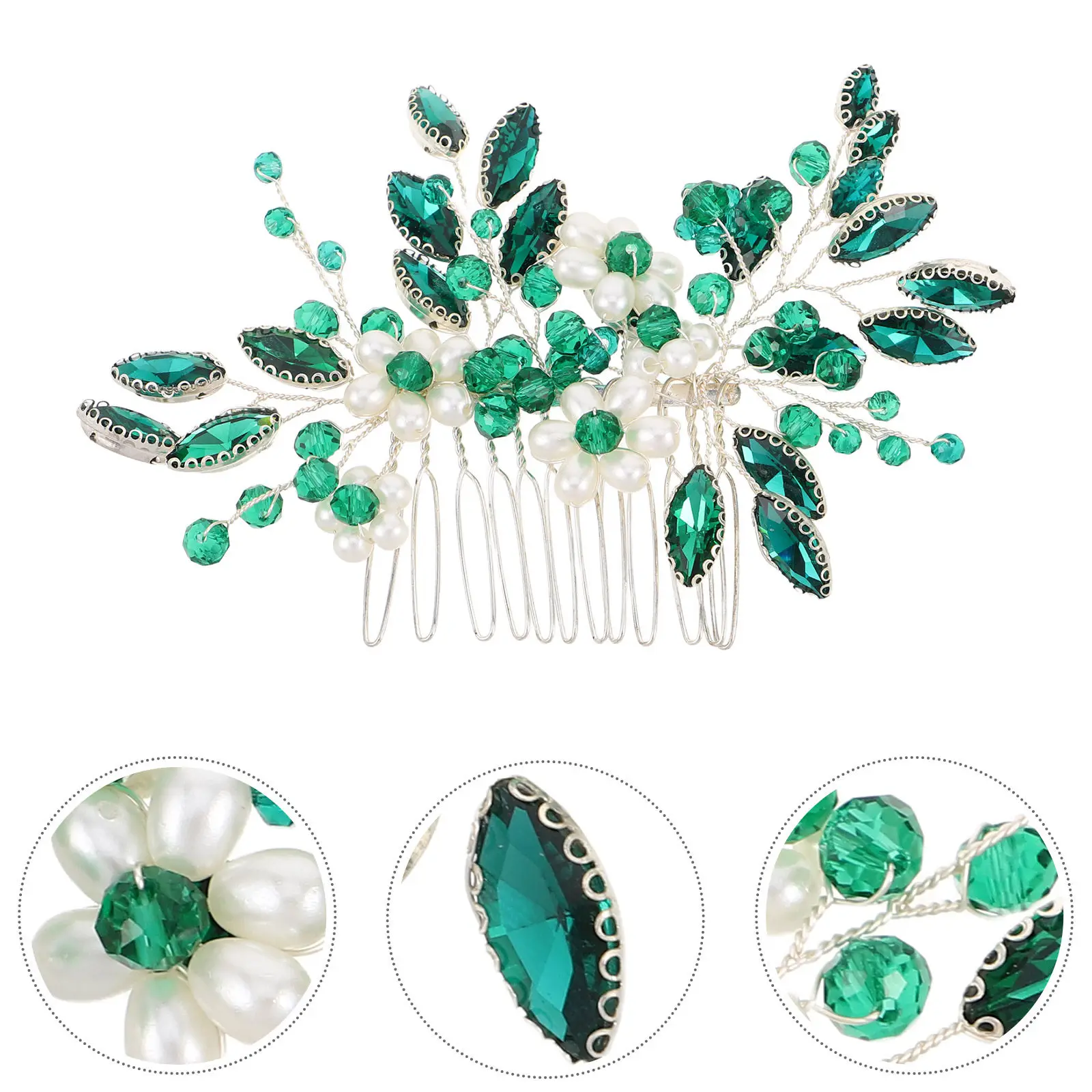 

Vintage Crystal Bridal Hair Comb Green Rhinestone Alloy Wedding Headpiece Elegant Handmade Bride Accessories Hair Clip Combs