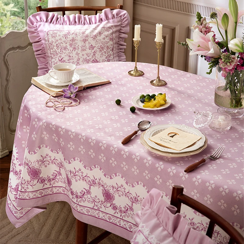 Violet Diningtable Tablecloth Elegant Purple Short Plush Tablecloth Rectangular Fabric French Atmosphere Table Cloth Home Decor