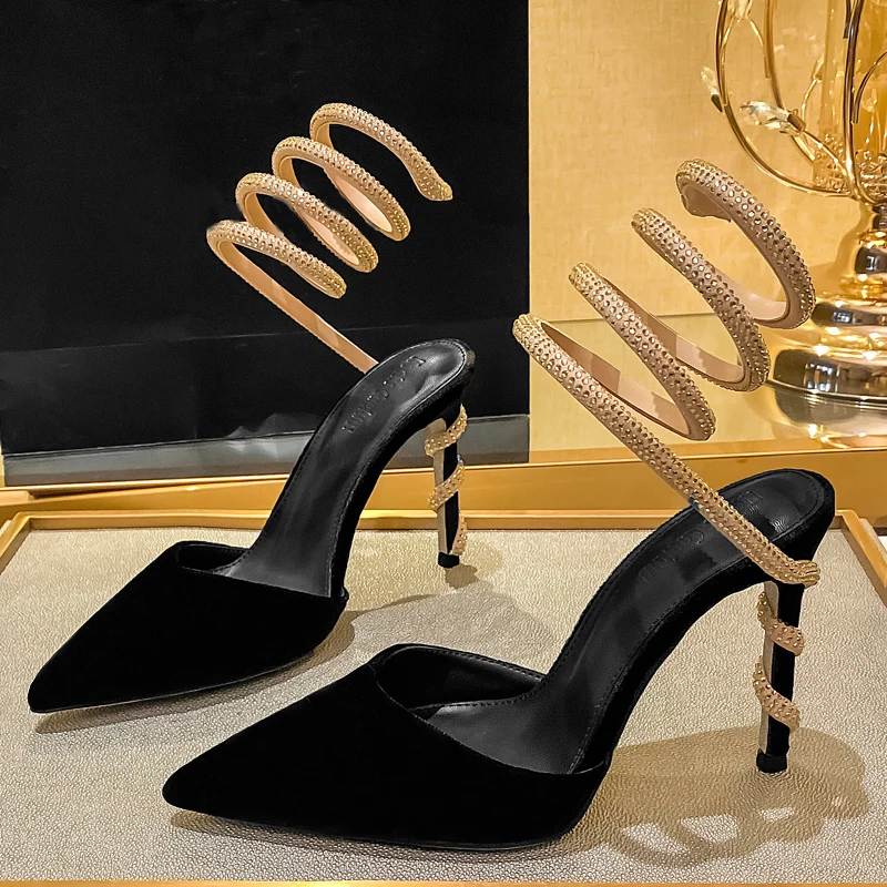 Nuovi tacchi alti con strass donna sandali a forma di serpente donna Open Toe scarpe eleganti a spillo donna Party Sandalias de las mujeres