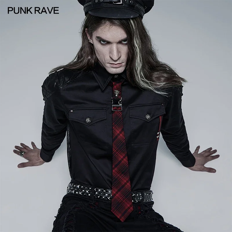 PUNK RAVE Men\'s Punk Adjustable Collar Stylish Tie Ghost Head Button Individuality Ties Appare Accessories