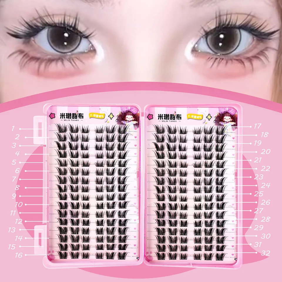 32 Filas de Racimos de Pestañas Coreanos Esponjosos Hada Manga Gran Capacidad Extensiones para Cosplay Anime Maquillaje de Ojos Perfecto 5