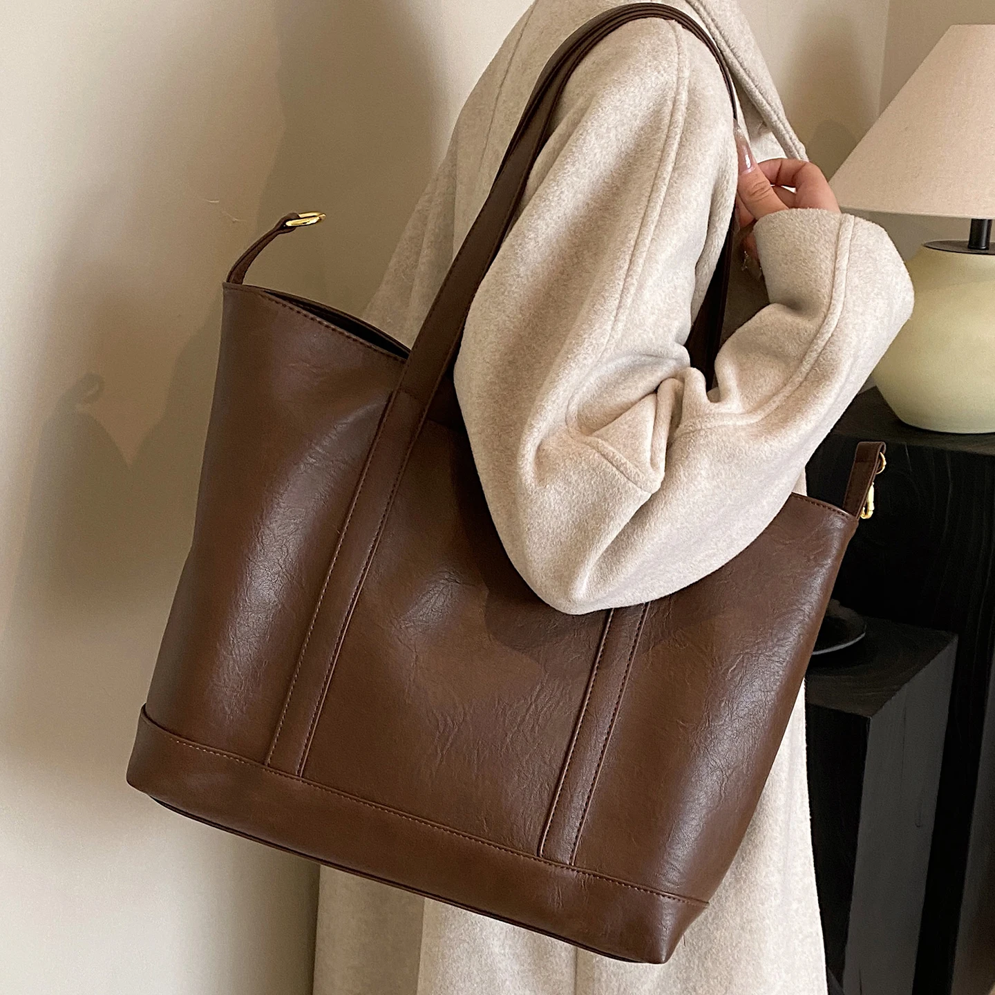 حقائب يد نسائية كاجوال ذات سعة كبيرة للسفر، حقيبة كتف مدرسية متعددة الاستخدامات بلون سادة #3