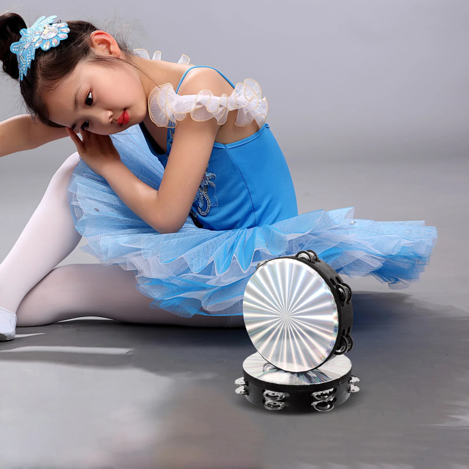 

2Pcs Orff Children's Double Row Jingles Tambourine Drum Handheld Percussion Instrument Party Dance Performance Wedding Musical