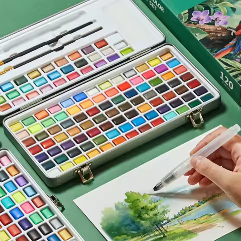 Pearlescent Solid Watercolor Paint Set Metallic Pan Palette for Students Artists Portable Iron Box Painting Kit