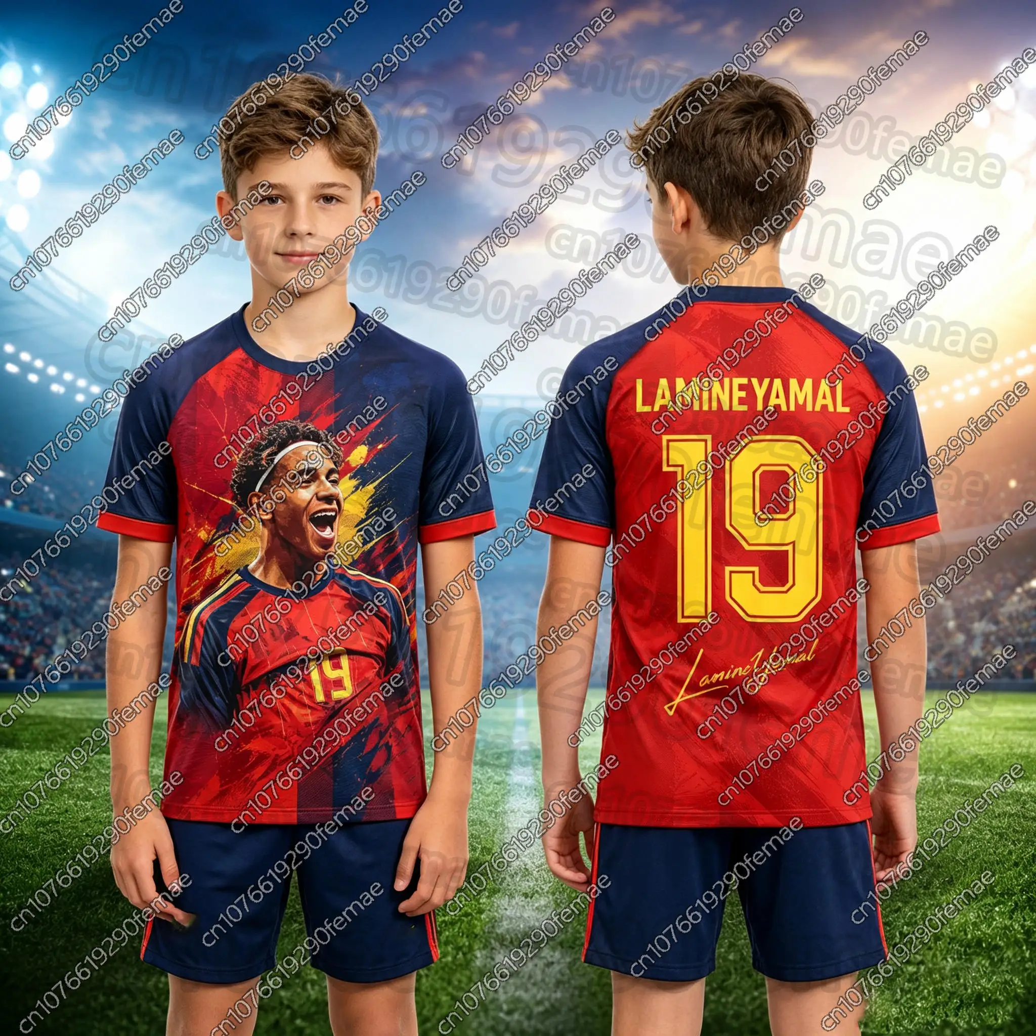 Fans Collection! 2026 Kids Football Top Spanish Elements + Name Signature Moisture Wicking Summer Outdoor Essential