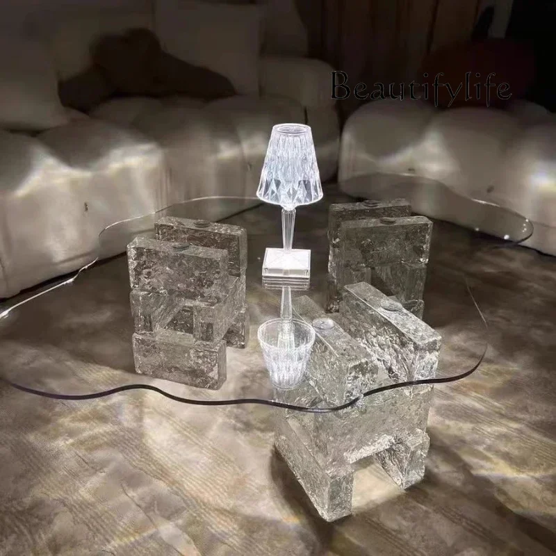 C BJ ZL Modern Luxury Coffee Table Cloud Shape Design Glass Living Room Coffee Table Unique Glam Table Basse Pour Salon