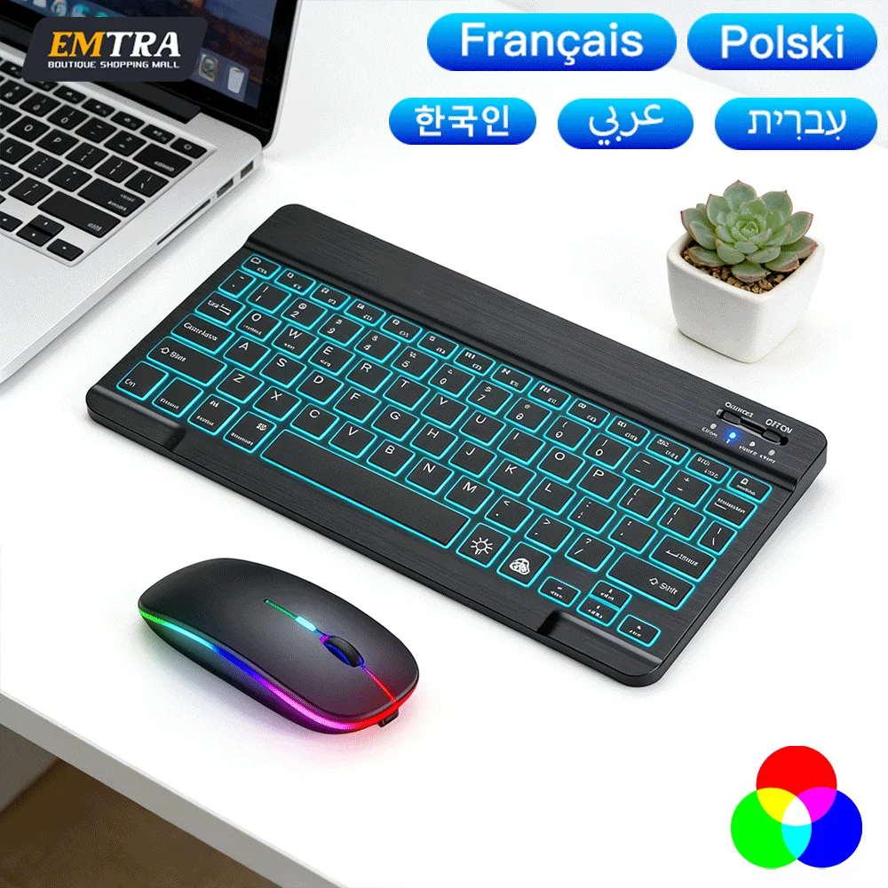 Hebrew Russian Spanish Portuguese Korean RGB Backlight Bluetooth Keyboard For IOS Android Windows iPad Samsung Tablet Laptop
