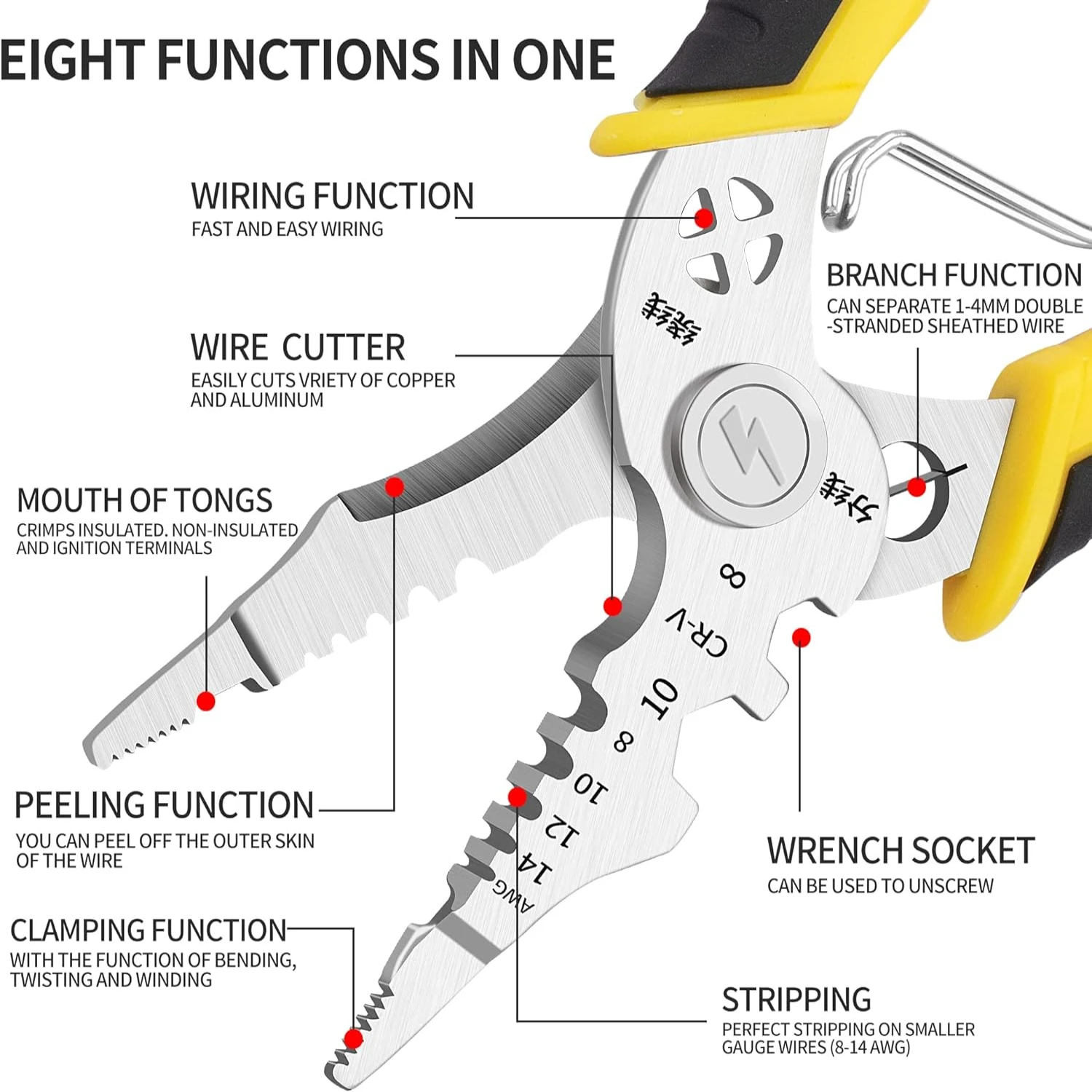 Ferramenta multifuncional de descascador de fios com design de precisão de 7,5 polegadas, eficiente e confortável - Grau profissional resistente com Dura