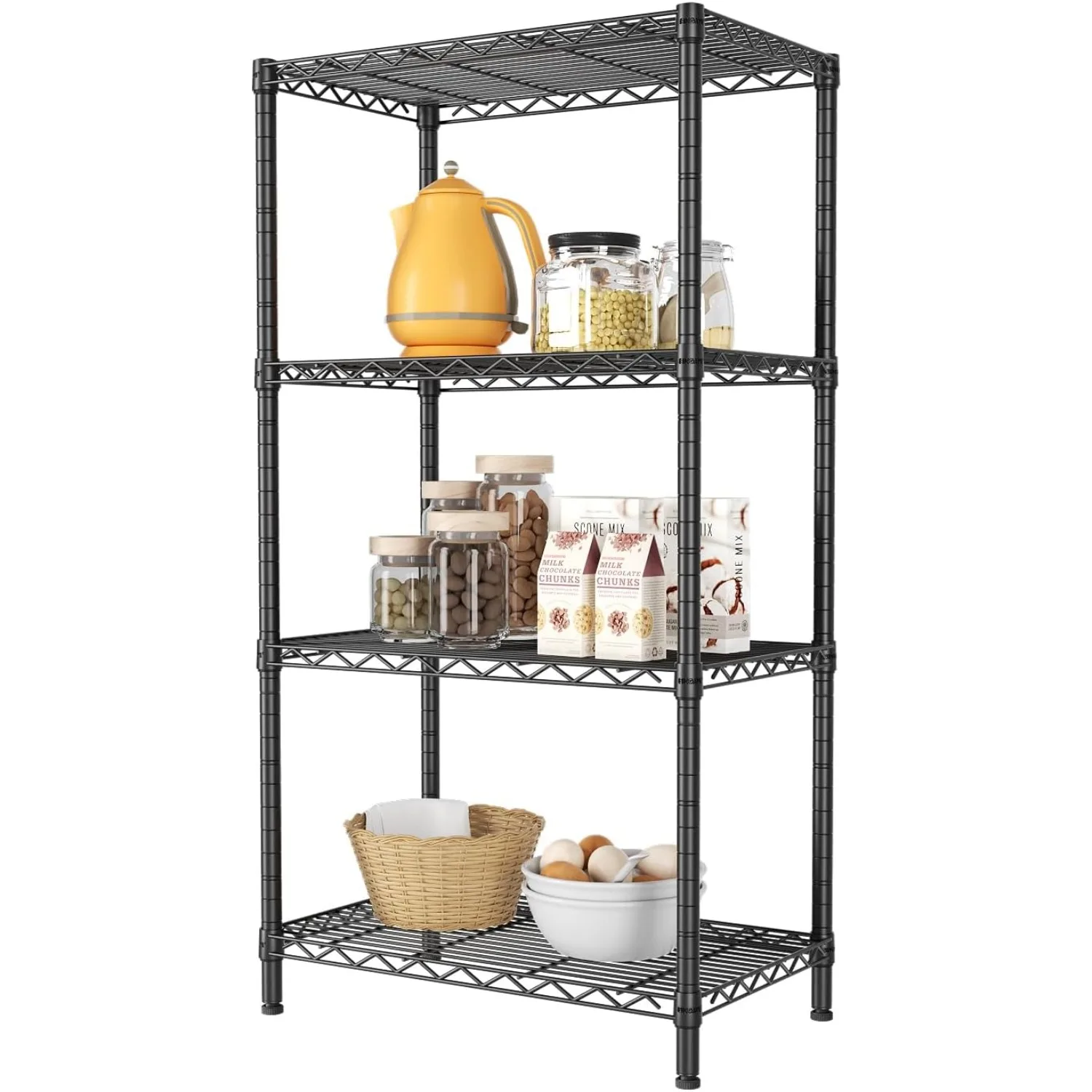 

4 Tier Storage Rack Wire Shelving Unit Shelves Metal for Pantry Closet Shelve Organization Kitchen Laundryroom 800Lbs Capacity