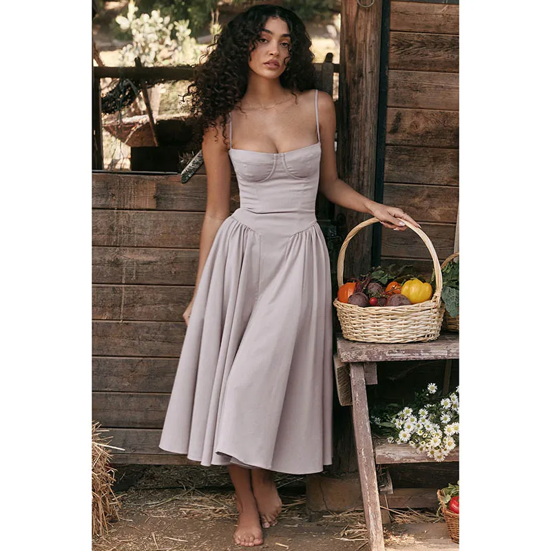 Sommerliche elegante ärmellose rückenfreie Plissee-Kleider für Damen, sexy, einfarbiges Sling-Midikleid 2026, Damen-Party-Abendkleid im A-Linien-Schnitt.