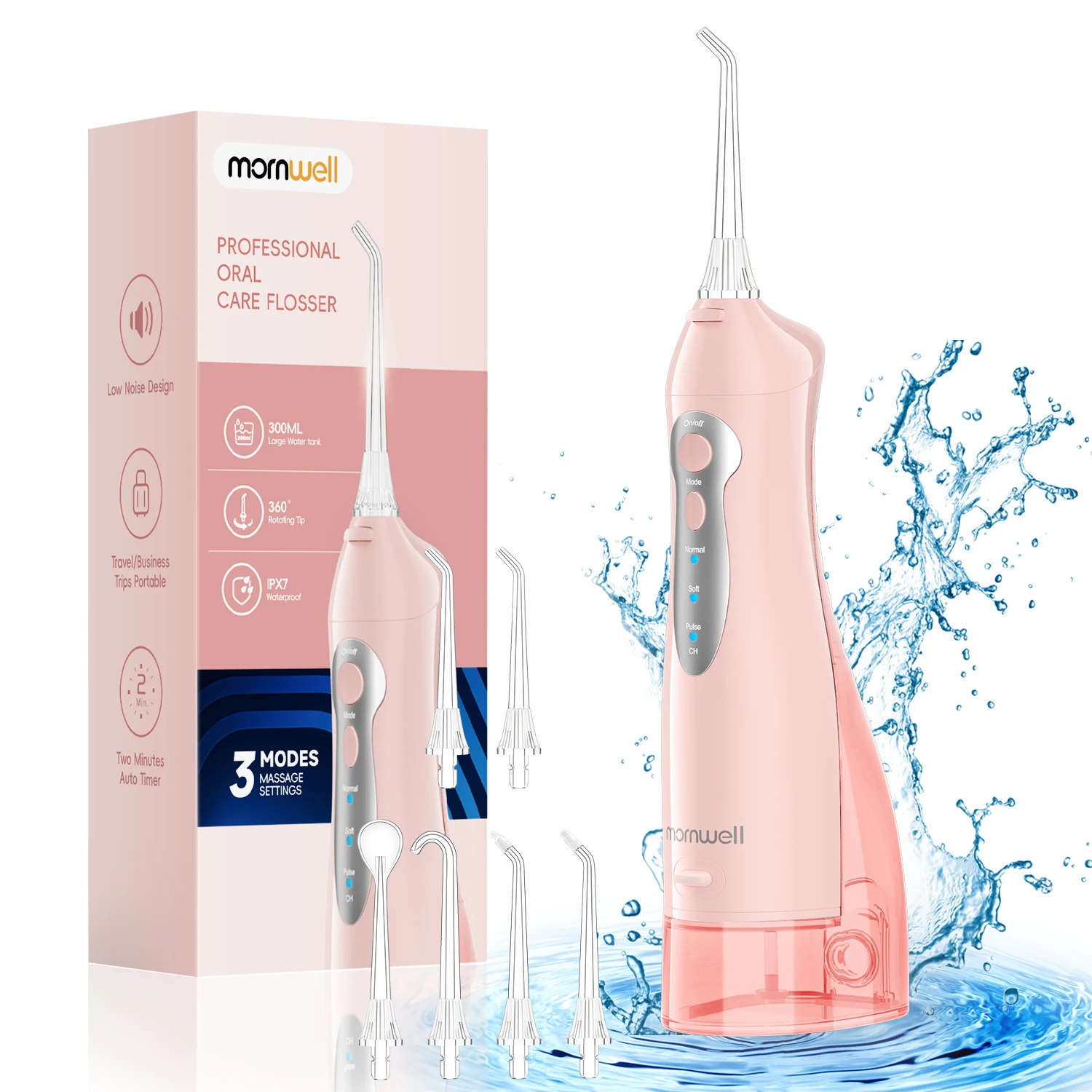 Mornwell Newest D52 Water Flosse Jet Rechargeable Oral Flosser Portable 300ML 6 Nozzles Waterproof Oral Irrigator Teeth Cleaner