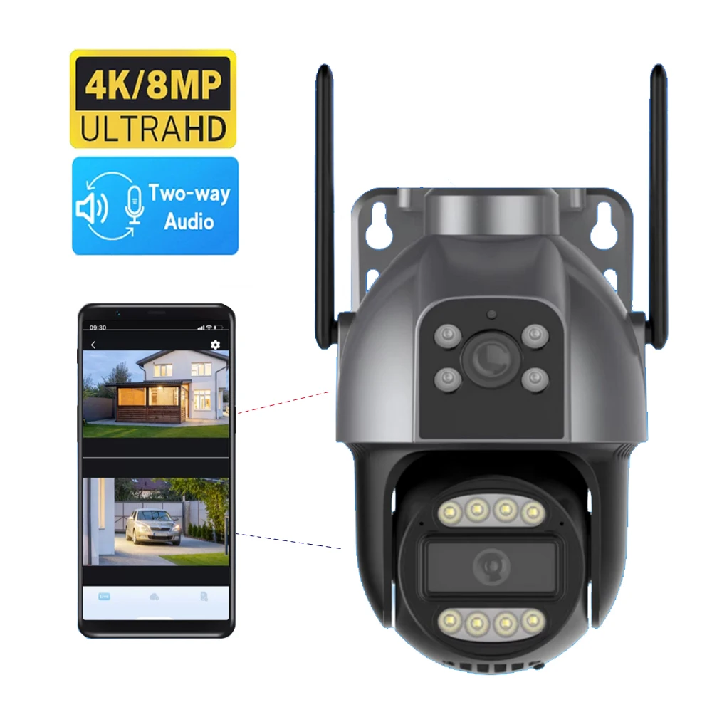 4K 8MP Dual Lens WIFI IP Camera PTZ Camera Auto Tracking Two way Audio Security CCTV Camera P2P Video Surveillance iCSee APP