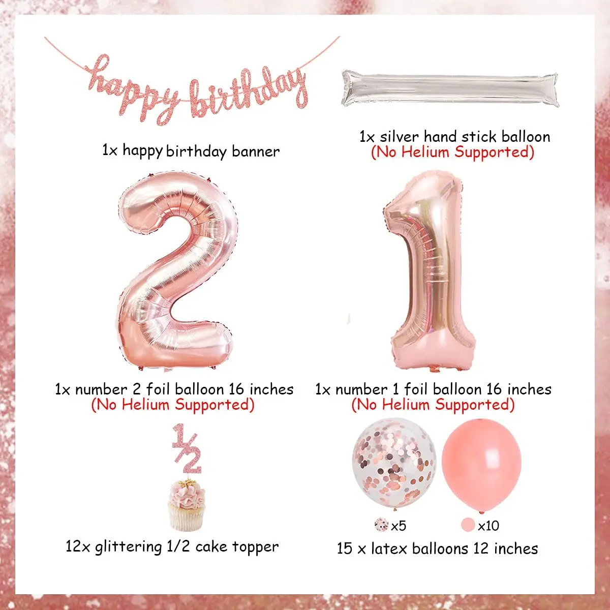 Half Birthday Decorations for Girls Rose Gold 1/2 Cake Topper Balloons Happy Birthday Banner 6 Months Birthday Party Supplies