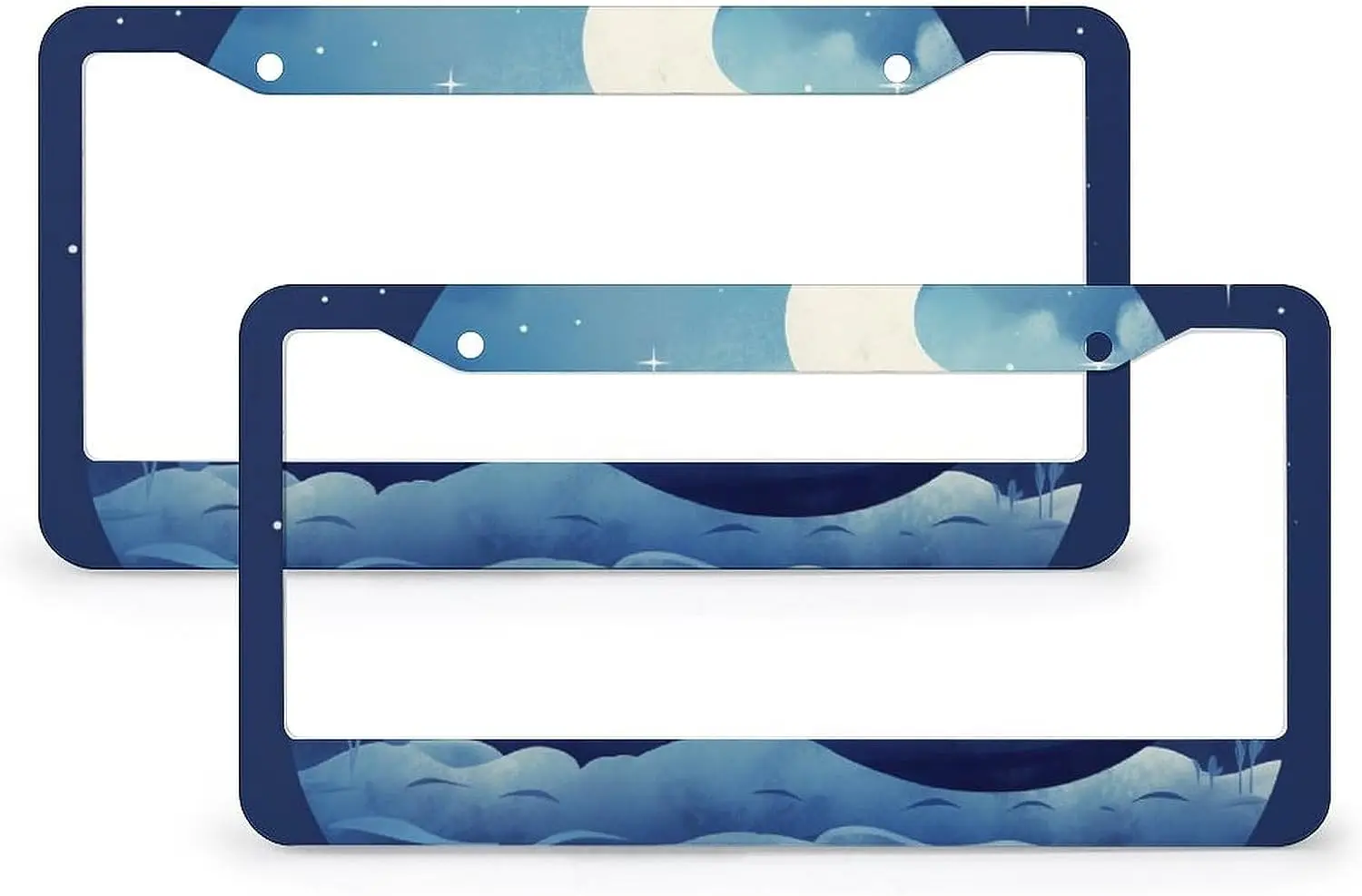 2 PCS Blue Whale Dream Cartoon Sleeping Moon License Plate Frame Blue Sea Animals Car 2 Round Holes Funny Cute for USA Vehicles