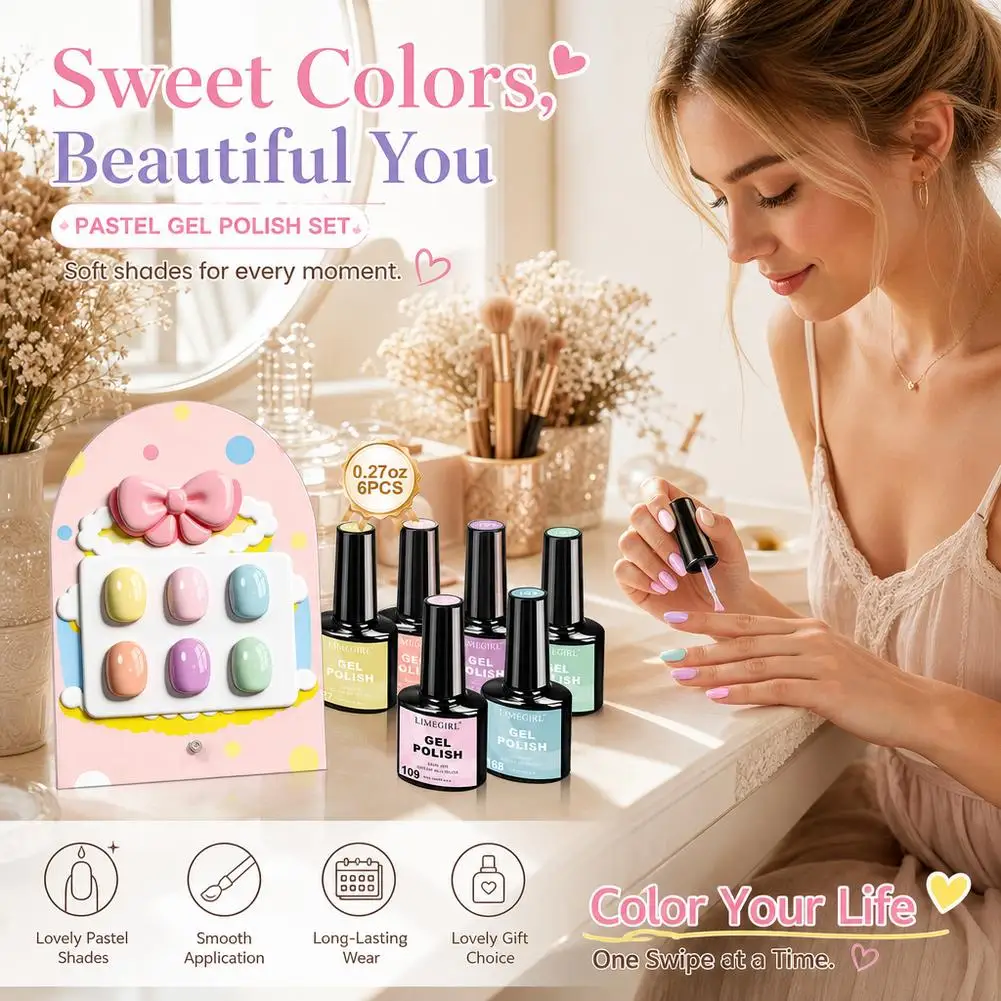 6 Colors/1set Nail Polish Gel Kit Macaron Color Gel UV LED Soak Semi-Permanent Gel Varn Nail Polish Nail Art Design Gel Set