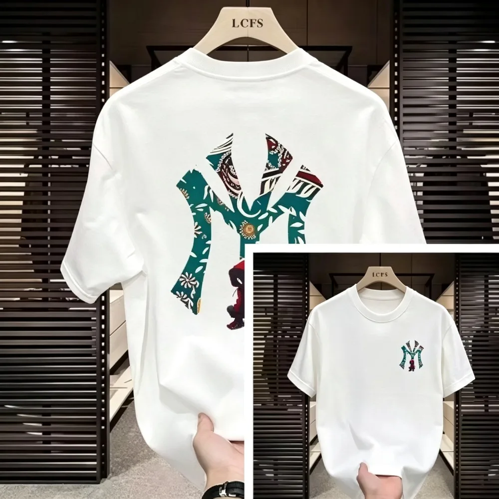 2026 New Trendy Art Letter Theme Double Graphic Tee, Ethnic Paisley Contrast Splicing, Daily Casual Loose Unisex Tops