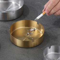 Round Stainless Steel Cigarette Ashtray Portable Tabletop Silver Metal Ash Tray for Smoker