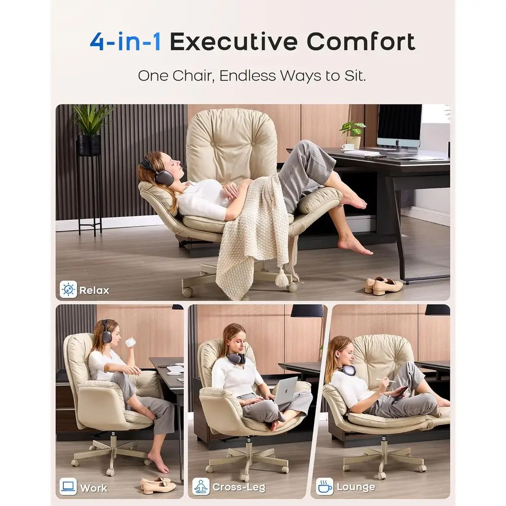 Executive Office Chair, Big & Tall 400 lbs capacity, Wide Seat, PU Leather, 5-Gear Lockable Armrests (90°–180°), 4-Legged Comfor