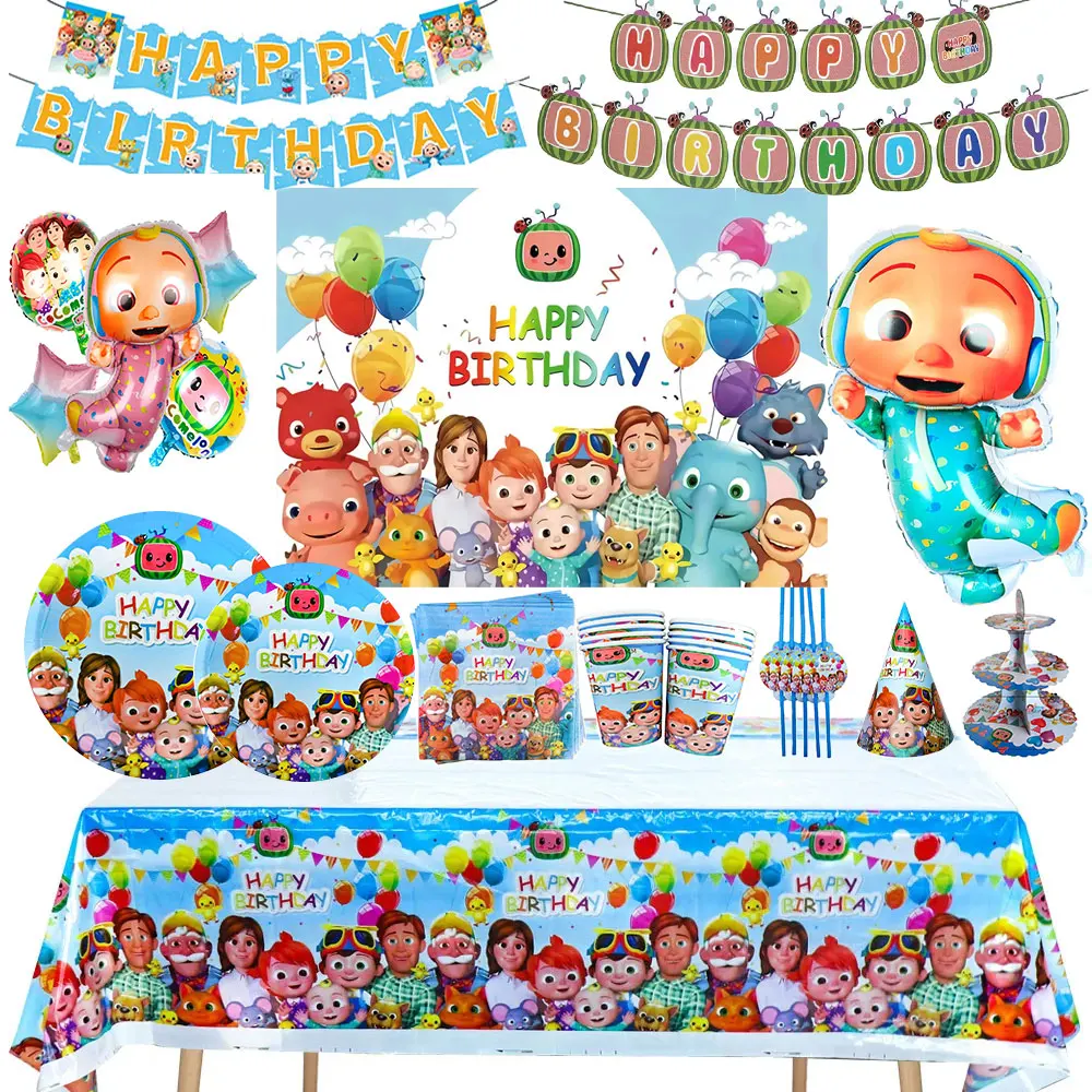 Cartoon COCO&MELONED Watermeloned Birthday Party Decoration Disposable Tableware Balloon Backdrop Prop Baby Shower Children Gift