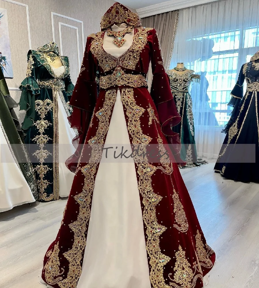 Роскошное бордовое турецкое платье для выпускного вечера с длинными рукавами, бархатное вечернее платье Tradiational Vestio De Novias для приемов по индивидуальному заказу Роскошное бордовое турецкое платье для выпускного вечера с длинными рукавами, бархатное вечернее платье Tradiational Vestio De Novias для приемов по индивидуальному заказу