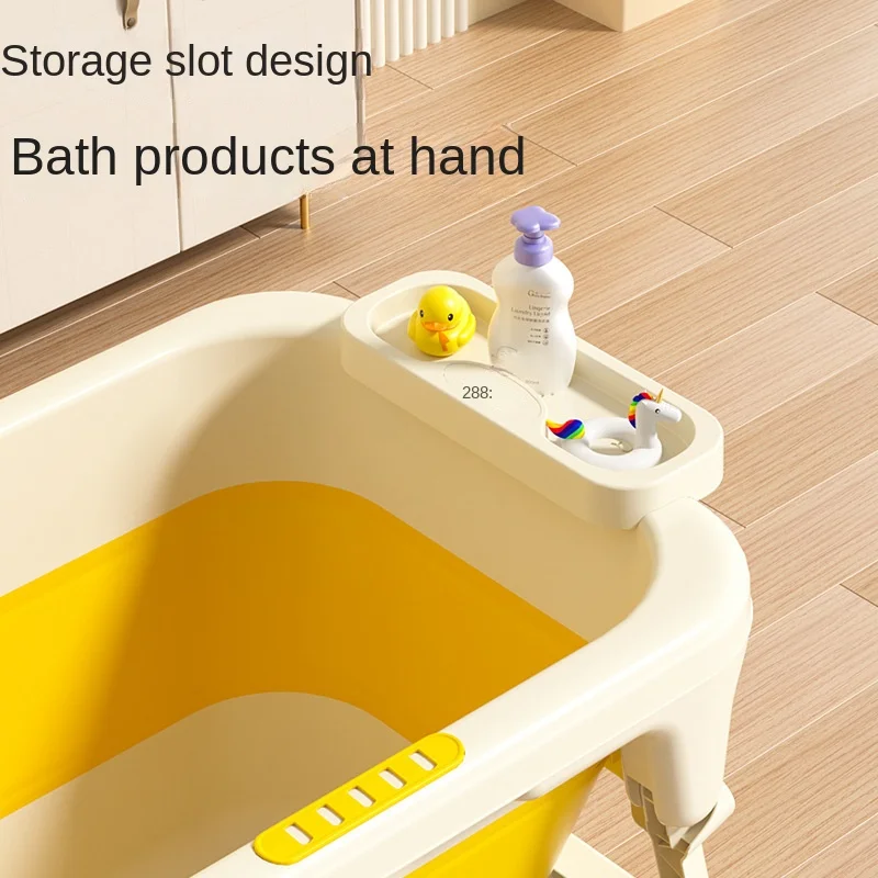 Temperature Display Baby Bathtub with Cushion Support Foldable Bath Bucket Silicone for Shower At Travling or Bathroom Portable