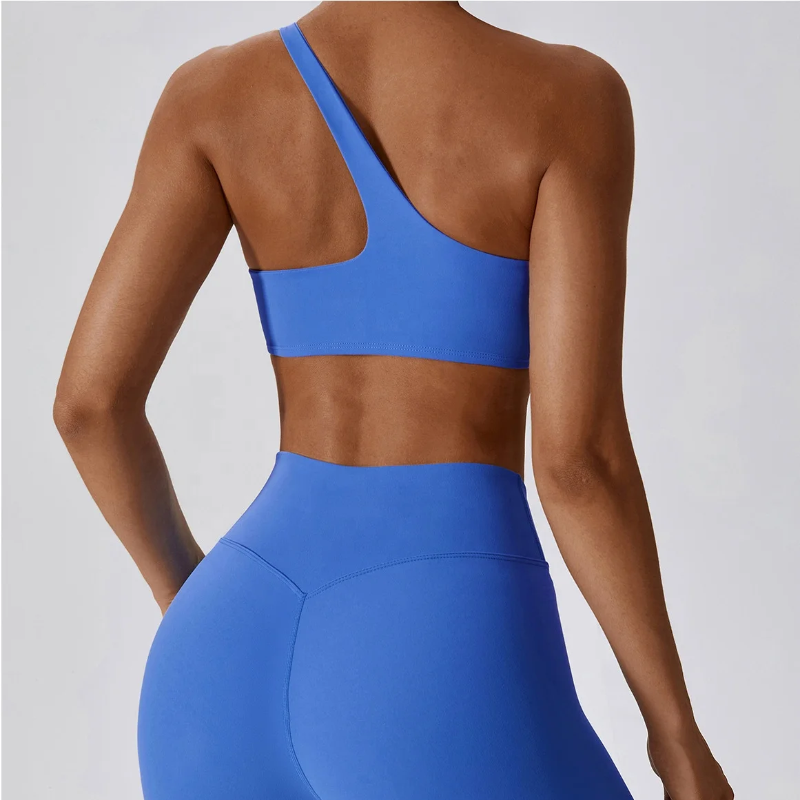 Women Soft Basic Quick Dry Compression Supportive Single Shoulder Sports Bra Sexy Solid Color Outdoor Workout Running Yoga Bra