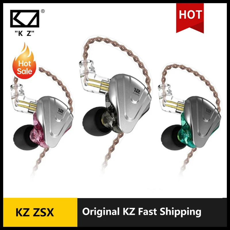 KZ ZSX ターミネーター メタル ヘッドセット 5BA + 1DD ハイブリッド 12 ドライバー HIFI 低音イヤホン インイヤー モニター ノイズ キャンセリング イヤホン