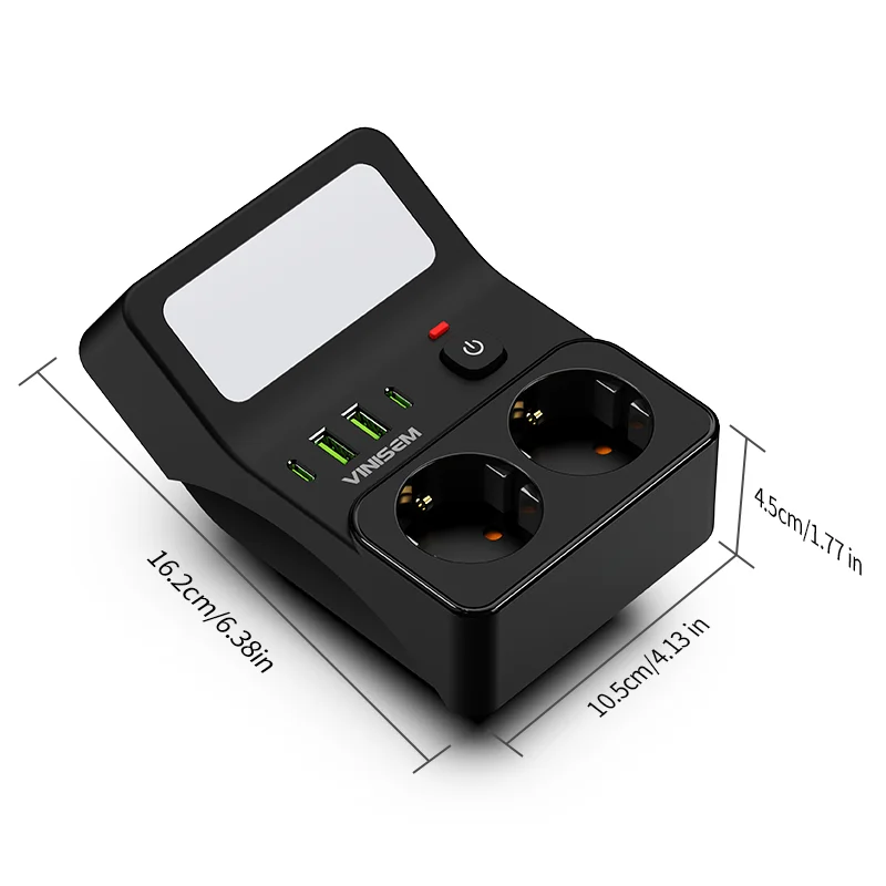 Wandcontactdoos met 2 AC-aansluitingen, 2 USB-poorten, 2 Type-C EU-stekkers, elektrische schakelaar voor thuisgebruik