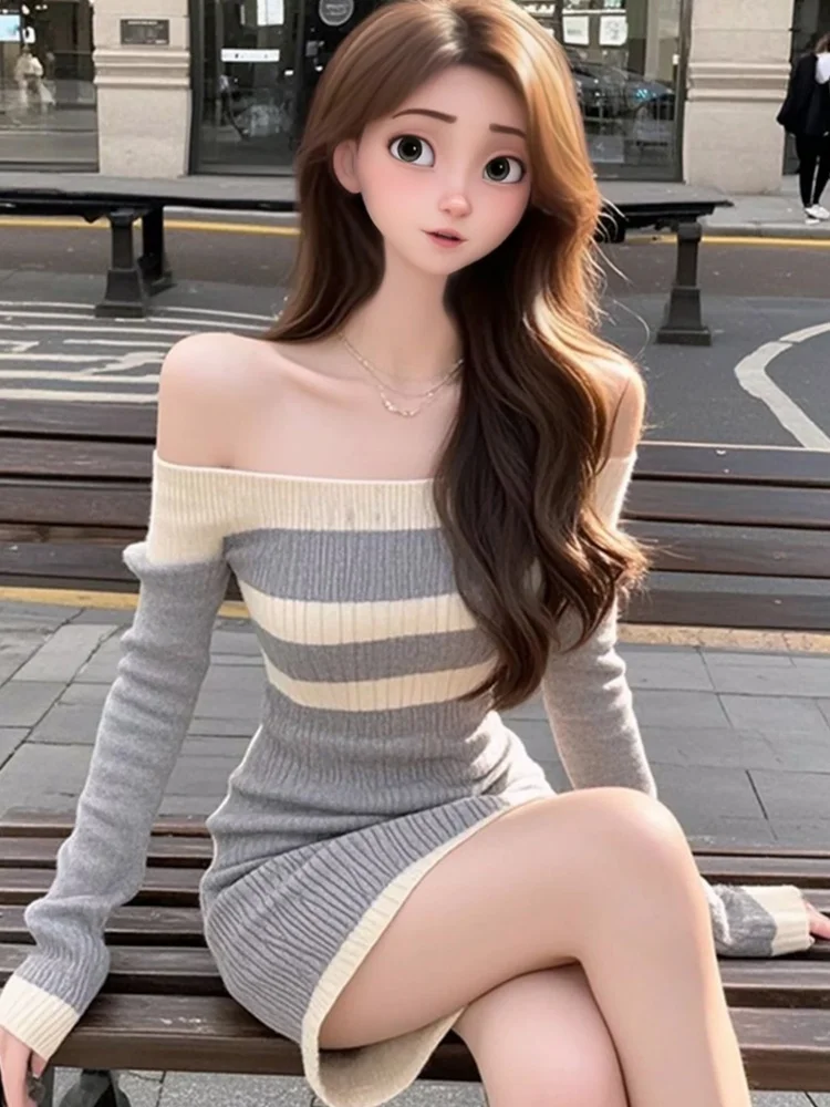 

Knee Length Pullovers Goth Sweaters Jumpers Women Simple Fitted Halloween Gentlewoman Street Fringed Sequins Cinch Waist Vintage