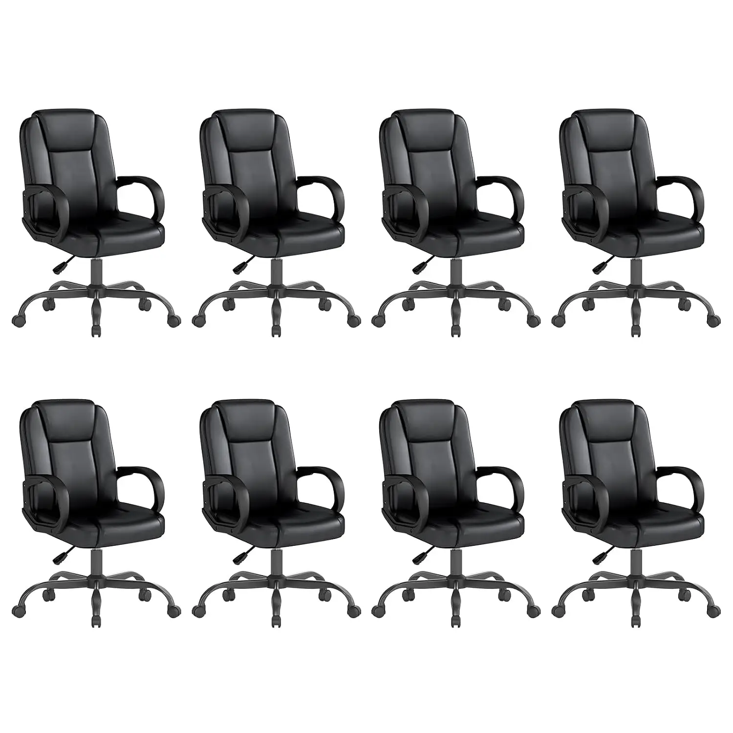 Mid-Back Leather Office Chair Swivel Adjustable Ergonomic Desk Chair with Armrests for Home Office, 8PC, Black, Customized