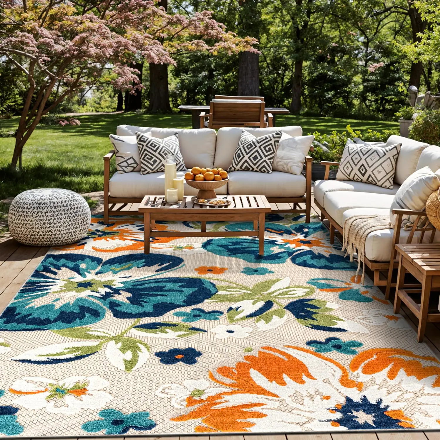 

Multi Bergamo Floral Indoor/Outdoor Area Rug Machine Washable for Patio, Deck Backyard and Living Room, 5' x 7'