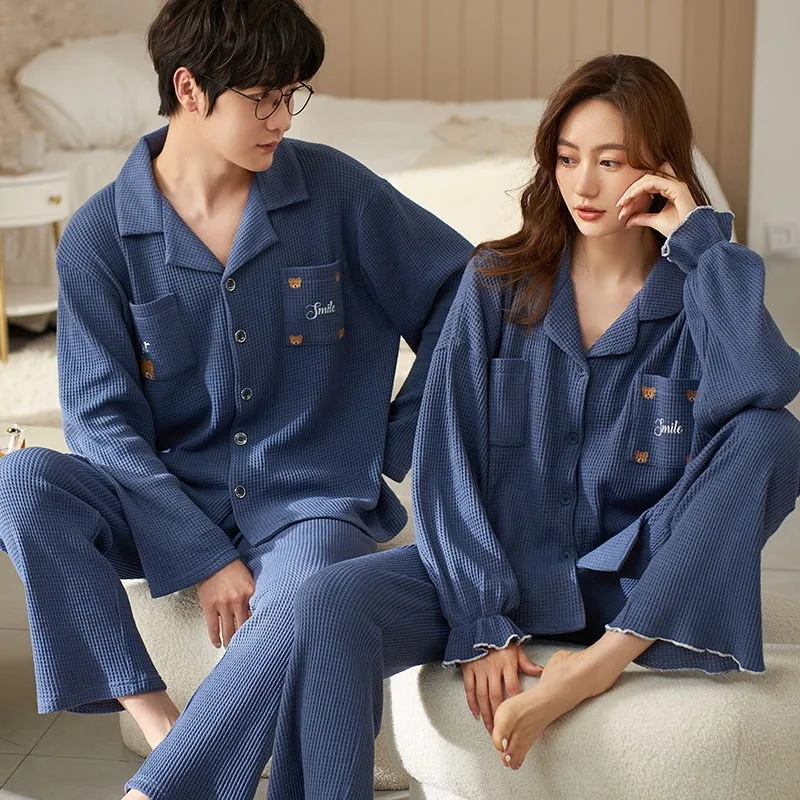 Couple Pajamas Long Sleeves Pants Sleepwear Spring Autumn Women Loungewear Suit Men Oversize Loose Home Clothes Set Youth Nighty