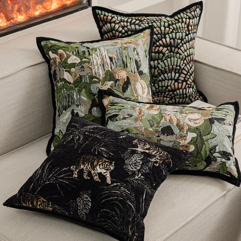Italian Luxury Jacquard Cushion Cover Modern Tropical Forests Pillow Covers Decorative Texture Design Home Decor Sofa Pillowcase