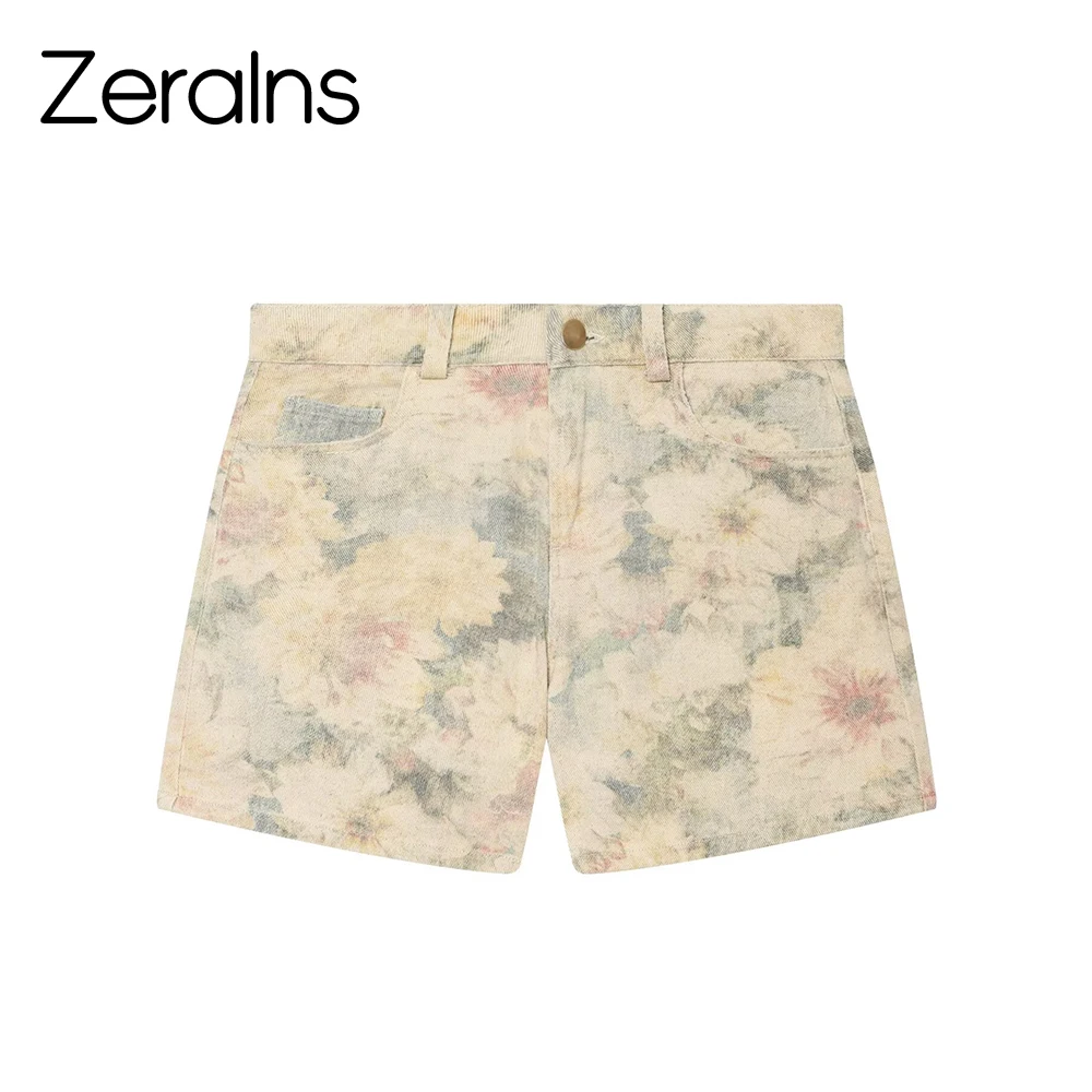 ZERAINS European and American style 2026 summer new women's clothing design sense versatile floral print mid waist shorts