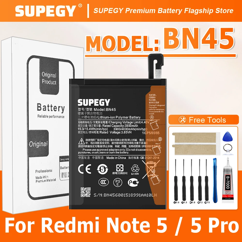 

Новая аккумуляторная батарея BN45 4000 мАч для Xiaomi Redmi Note 5 / Note 5 Pro (2026 год) + Бесплатный инструмент для замены