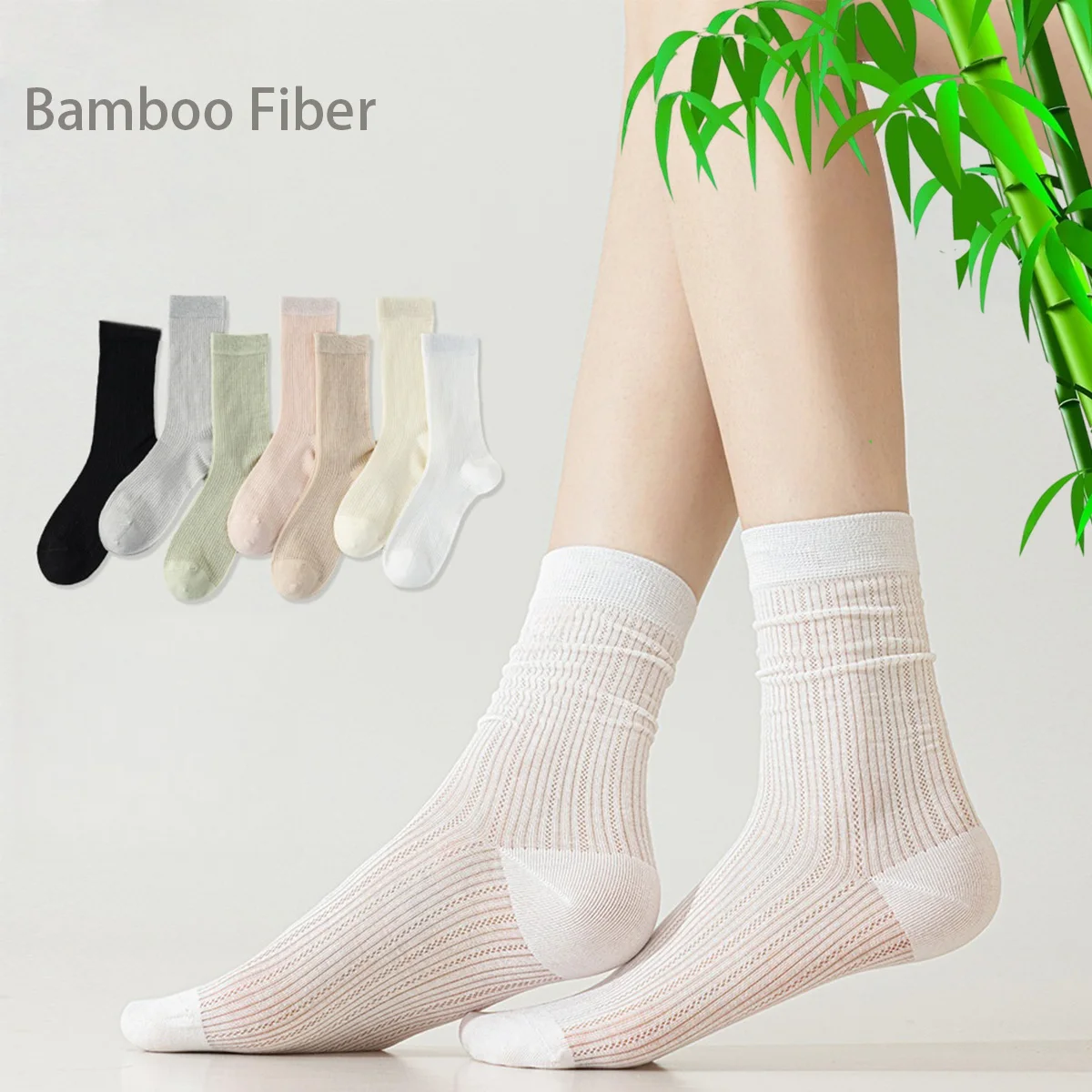 

7 Pairs Women's Bamboo Fiber Mid-Tube Summer Thin Solid Color Boneless Socks Cool Breathable And Comfortable Black Stockings