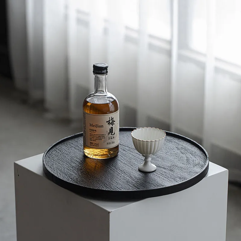 Pot bearing elm round tea tray dry brewing table solid wood tea sea household tea set teacup wine fruit tray