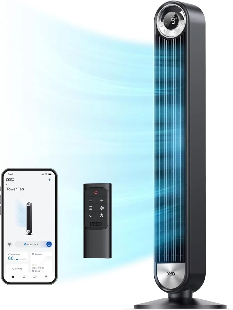 

Dreo Smart Tower Fans for Home, 90° Oscillating Fan, Voice Control Floor with 12H Timer, 42 Inch Quiet Bladeless Standing